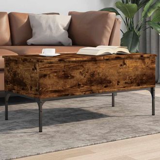 vidaXL Vidaxl - Mesa De Centro Madera Ingenier&iacute;a Metal Roble Humo 100x50x45cm
