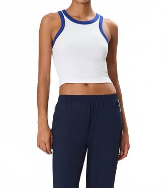 SPLITS59 Kiki Crop Rib Tank Top In White/cobalt