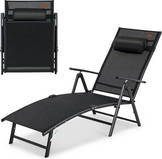Costway Costway - Tumbonas Jardin Exterior, Tumbona Plegable Con Respaldo Ajustable En 7 Posiciones, Y Almohada Texteline, Carga 150kg, Tumbona Piscina, Playa