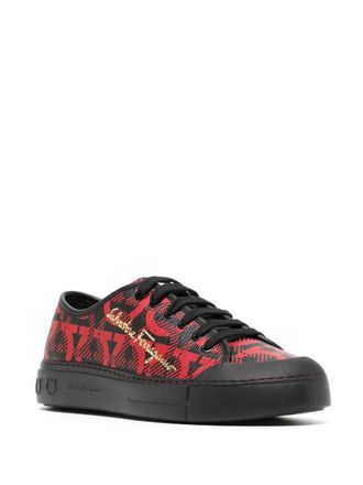 Ferragamo Gancini Logo-Print Canvas Sneaker - Red