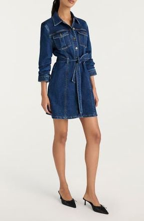 Cinq &agrave; Sept Clea Tie Belt Long Sleeve Denim Minidress in Oceane at Nordstrom Rack, Size 10