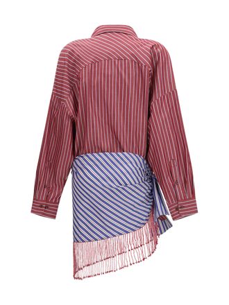 Andamane Patchwork Striped Cotton Shirt Dress - Red