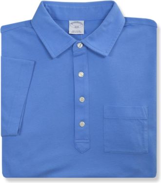 Brooks Brothers Mens Slim Fit Soft Knit Cotton Pocket Four Button Polo Shirt,, 209315 Blue / Red, XL