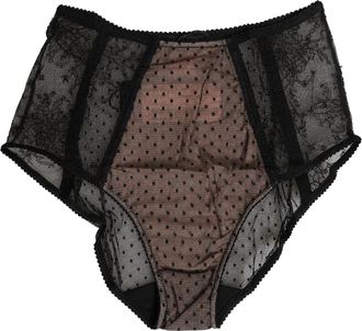 Dolce & Gabbana Black Sheer Polka Dot Lace High Waist Brief Womens Underwear