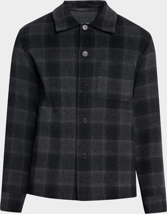 Theory Mens Double-Face Wool Check Overshirt with Pocket