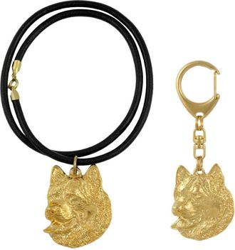 OEM Alaskan Malamute - Llavero Y Collar Con Perro En Caja, Producto Ba&ntilde;ado En Oro De Alta Calidad, Marca Art-dog