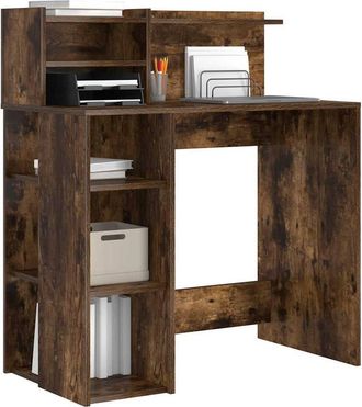 Berkfield Home Modern Desk with Storage Smoked Oak 90x48x101.5 cm Engineered Wood in Brown