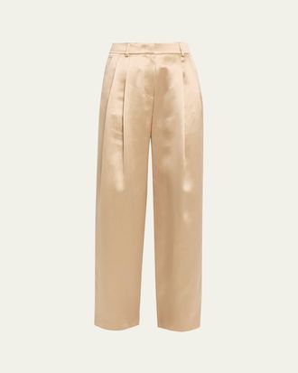 Giorgio Armani Pleated Satin Straight-Leg Pants