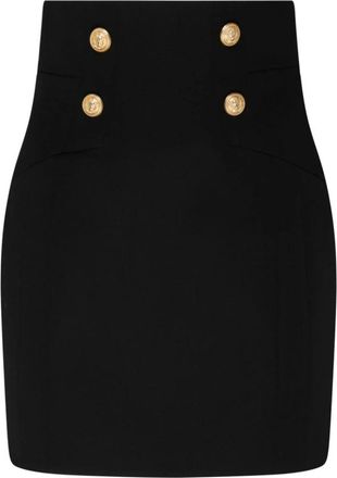 Balmain Zwarte Wol Mini Rok met Gouden Knopen - Dames - Korte rokken - Zwart - 2XS - Wol - Rokken