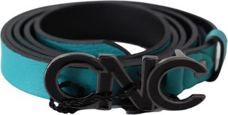 Costume National Womens Blue Green Leather Logo Silver Buckle Belt