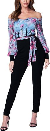 Bebe Printed Mesh Off Shoulder Catsuit