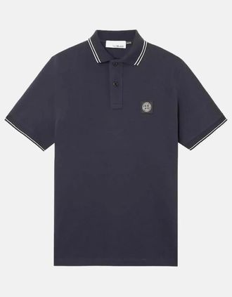 Stone Island Mens STONE ISLAND MENS 2200007 ORGANIC STRETCH COTTON TIPPED SLIM FIT POLO SHIRT NAVY - Black - Size: 36