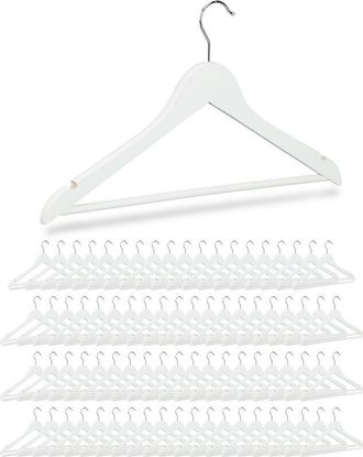 Relaxdays Relaxdays Pack 80 Perchas Ropa Con Gancho Giratorio, Madera, Blanco, 44,5 Cm De Ancho
