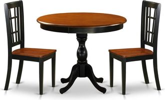 East West Furniture 3-Piece Modern Dining Table Set Contains a Dining Room Table and 2 Dining Chairs with Slatted Back - Black Finish