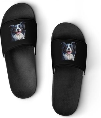 Generic Border Collie Happy Dog Shower Shoes Slipper for Women Men Beach Slippers Quick Drying Non Slip Open-Toe Sandals