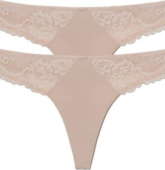 Skarlett Blue Minx Lace Thong 2-Pack in Cashmere/blush at Nordstrom, Size X-Large