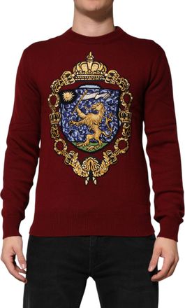 Dolce & Gabbana Burgundy Cashmere Lion Crest Pullover Mens Sweater