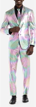 OppoSuits Proper Pearly Slim Fit Two-Piece Suit & Tie Set in Silver Multi at Nordstrom, Size 36 Regular