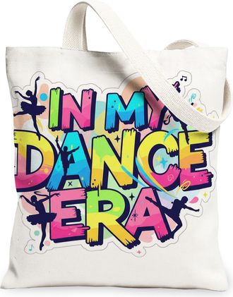 Generic Vibrant Dance Canvas Tote Bags, Colorful Artistic Print Reusable Grocery Bags, Summer Lightweight Washable Shoulder Strap C, Vibrant, 13x15 Inch