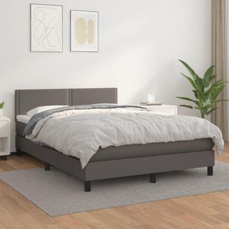 vidaXL Vidaxl - Cama Box Spring Con Colch&oacute;n Cuero Sint&eacute;tico Gris 140x200 Cm