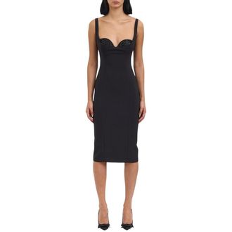 Elisabetta Franchi Midi Dresses, female, Black, Size: M Sleeveless Embellished Bust Sheath Dress