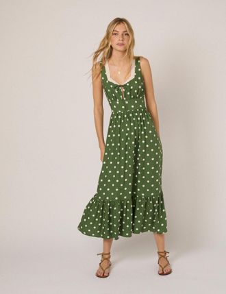 Nobody's Child Green Polka Dot Heather Midi Dress
