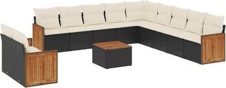 vidaXL Set De Sof&aacute;s De Jard&iacute;n 12 Piezas Cojines Rat&aacute;n Sint&eacute;tico Negro Vidaxl