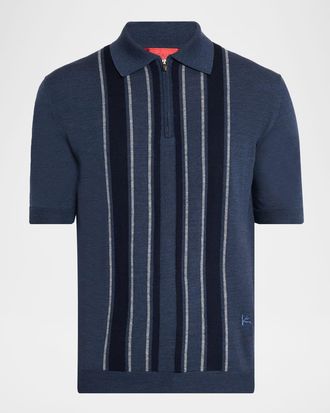 Isaia Men & apos;s Multi-Stripe Wool Quarter-Zip Polo Sweater