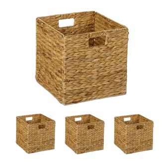 Relaxdays Cesta Almacenaje, Set De 4, Jacinto De Agua, Ropa, Juguetes, 30x30x30 Cm, Cestita Trenzada Estanter&iacute;a, Natural - Relaxdays
