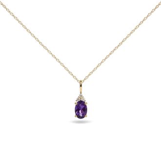 House of Brilliance 10K Yellow Gold Oval Birthstone Trio Diamond Accent Drop Pendant Necklace