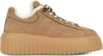 Hogan Suede Shearling Gevoerde Platform Sneakers - Dames - Sneakers - Bruin - 41 EU - Su&egrave;de - Schoenen