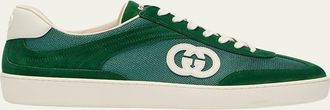 Gucci Mens G75 Canvas and Suede T-Toe Low-Top Sneakers