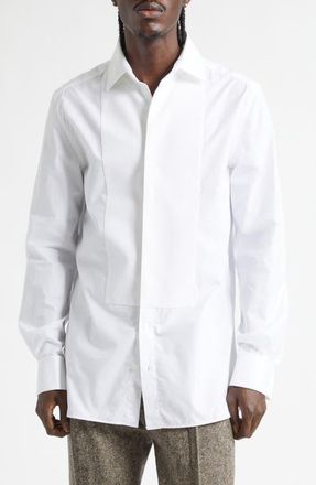 J.W.Anderson Pleated Front Tuxedo Shirt in White at Nordstrom, Size 42 Us