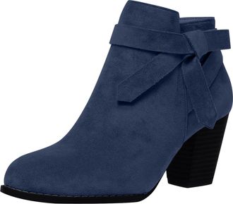 Generic Ankle Boots for Women UK Fashion Suede British Style Low Chunky Heeled Winter Booties Slouchy Comfort Round Close Toe Fall Boots(Dark Blue,13)