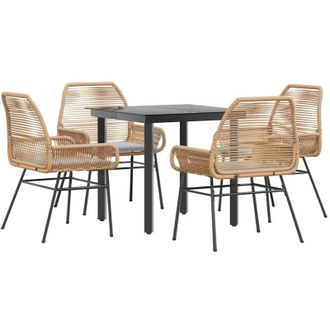 vidaXL Vidaxl - Juego De Comedor Jard&iacute;n 5 Piezas Cojines Rat&aacute;n Sint&eacute;tico Marr&oacute;n