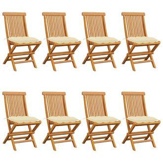 vidaXL Vidaxl - Sillas De Jard&iacute;n 8 Uds Teca Maciza Con Cojines Blanco Crema