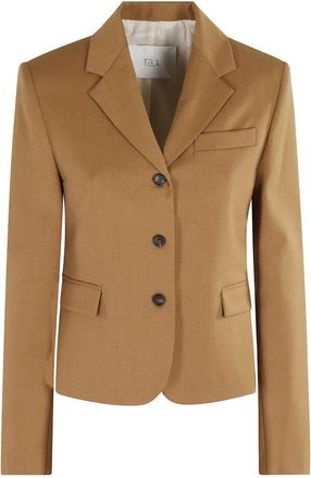 Tela Karamel Blazer met Revers en Zakken - Dames - Blazers - Bruin - S - Wol - Jassen