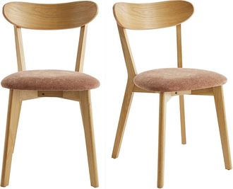 Miliboo Miliboo - Set De 2 Sillas Vintage De Madera De Roble Claro Y Tela Efecto Aterciopelado Texturizado Dove