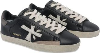 Premiata logo-detail round-toe sneakers - Black