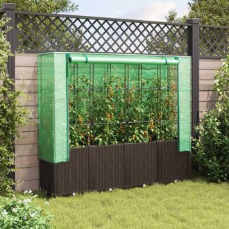 Berkfield Home Raised Bed with Greenhouse Cover Rattan Look 160x40x153 cm in Brown | Size: 160 x 40 x 153 cm
