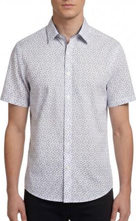 Report Collection Geo Print Short Sleeve Stretch Button-Up Shirt in White at Nordstrom Rack, Size Xx-Large
