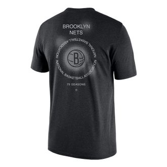 Nike Mens Nike Brooklyn Nets Geometry Pattern Logo Printing Round Neck Short Sleeve Black T-Shirt DH6732-010