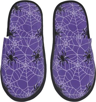 Generic Fluffy Slippers Spider Web Dark Blue Cool Warm Fleece Slippers Furry House Shoes For Spa Travel Guest Room M