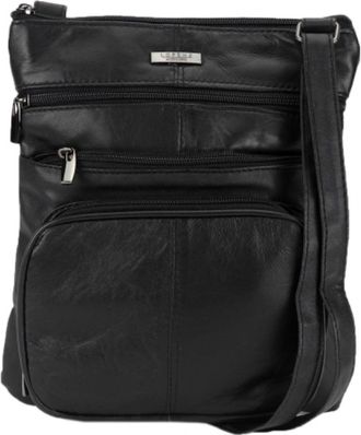 Lorenz Ladies / Womens Super Soft Leather Shoulder / Cross Body Bag with Multiple Pockets (Black)