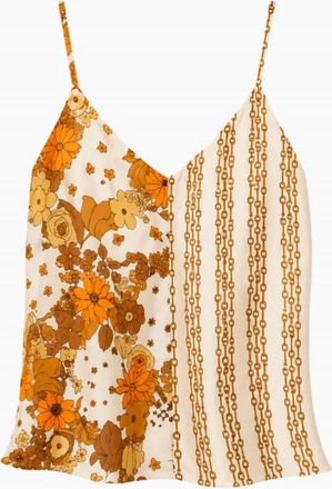 LA PRESTIC OUISTON Womens Fragola Print Top In Mix Flower Power Orange