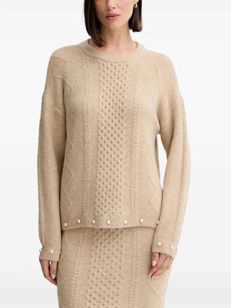 Twin-Set cable-knit pearl-embellished sweater - Neutrals