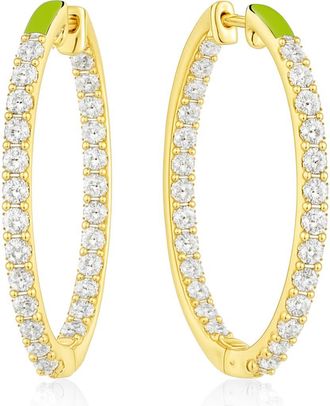 House of Frosted White Topaz Pav&eacute; Hoop Earrings in Yellow Gold at Nordstrom Rack