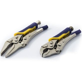 Trade Shop Trade Shop - Kit 2 Mini Pinze Pinza Grip Becco Curvo Lunga Morsetto Autobloccante A Scatto
