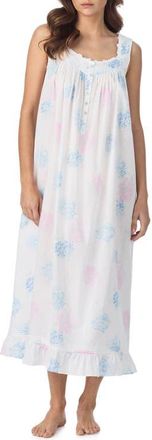 Eileen West Ballet Sleeveless Cotton Nightgown in White Floral at Nordstrom, Size Xx-Small