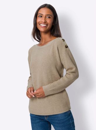 Heine Strickpullover HEINE Pullover, Damen, Gr. 38, beige (beige, meliert), 50% Viskose, 28% Polyester, 22% Polyamid, unifarben, Pullover Strickpullover